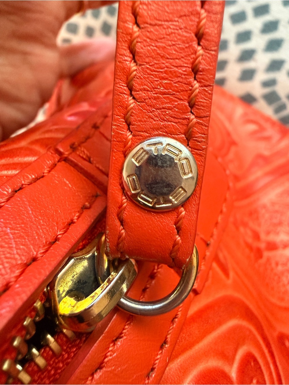 Etro Burnt Orange Paisley Embossed Leather Satchel Boston Bag - Picture 7 of 15
